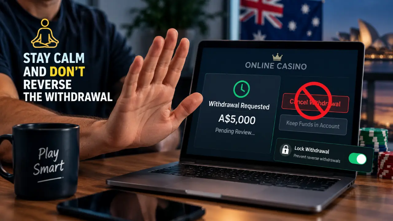 Australian online casino player keeping a A$5,000 withdrawal locked and avoiding the reverse withdrawal option while the payment is pending.