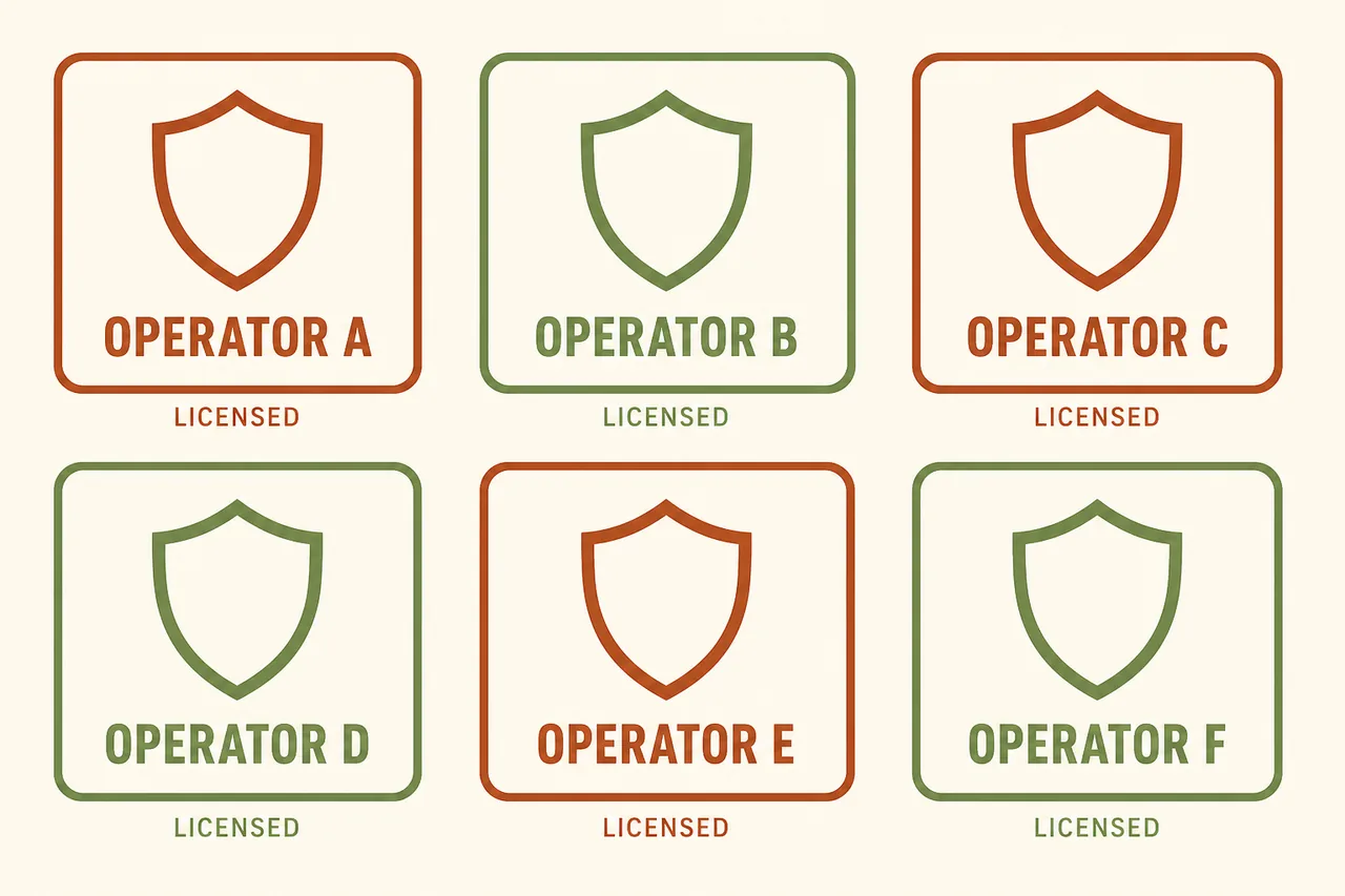 Grid of generic Serbian sports betting operator badges labelled licensed